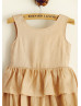 Tan Linen Knee Length Flower Girl Dress